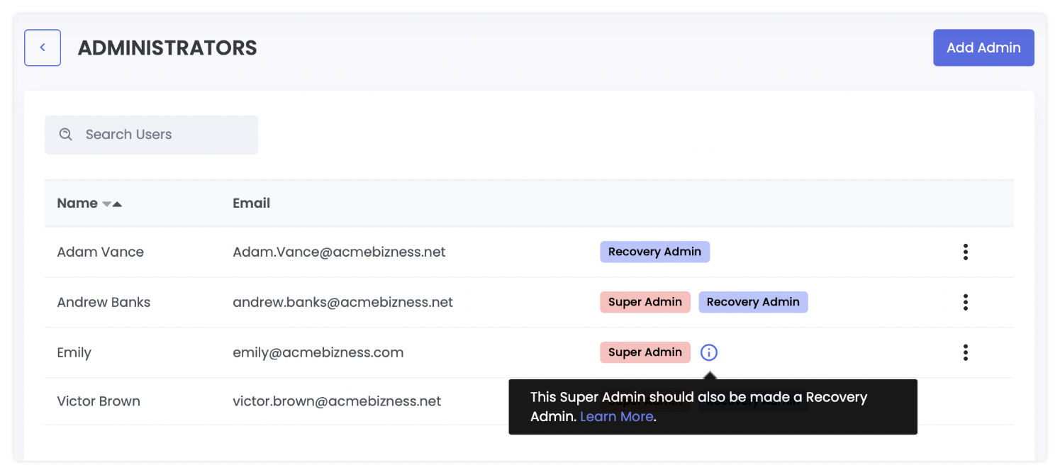 super admin is not recovery admin